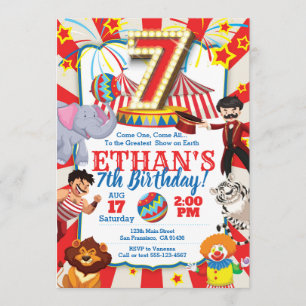 Circus Party Invitation for 7th Birthday Kaart