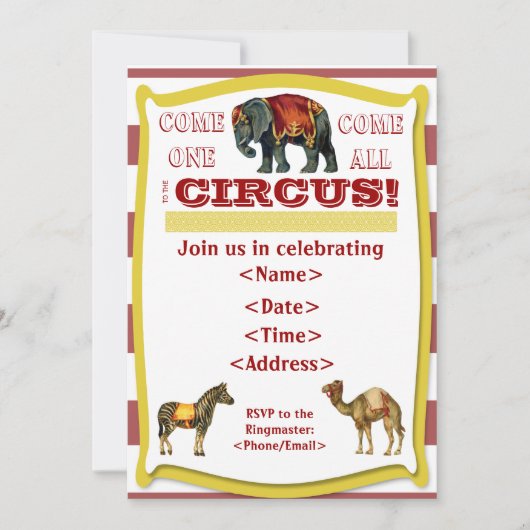 Circus Party Invitation Kaart (Voorkant)