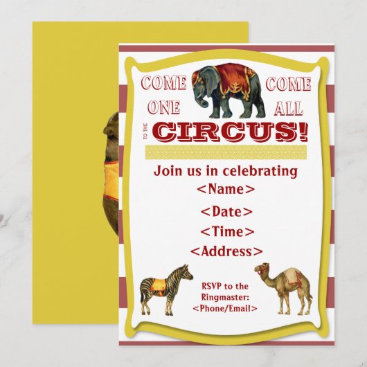Circus Party Invitation Kaart (Voorkant / Achterkant)