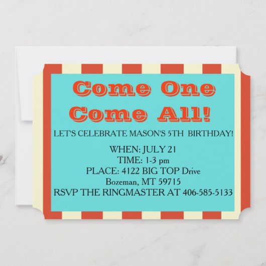 Circus Party Uitnodiging (Achterkant)