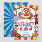 Circus Party Uitnodiging voor 2e verjaardag (Voorkant / Achterkant)
