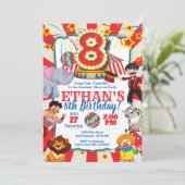 Circus Party Uitnodiging voor 8e Verjaardag (Staand voorkant)