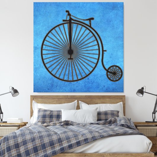 Circus Penny Farthing-fiets op blauwe perkament   Canvas Afdruk (Insitu (Slaapkamer))