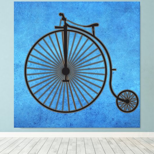 Circus Penny Farthing-fiets op blauwe perkament   Canvas Afdruk (Insitu (Houten vloer))