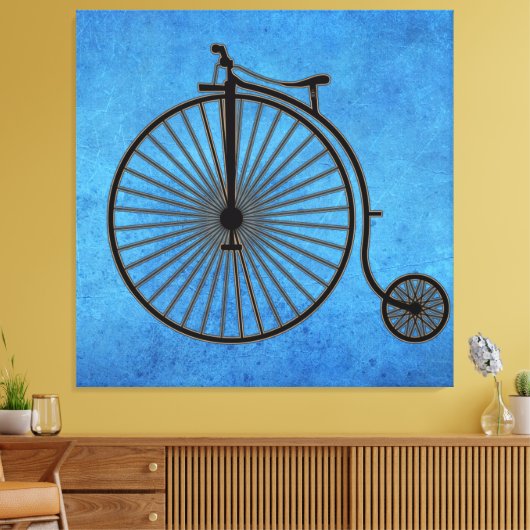 Circus Penny Farthing-fiets op blauwe perkament   Canvas Afdruk (Insitu (Woonkamer))