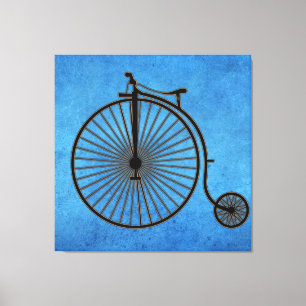 Circus Penny Farthing-fiets op blauwe perkament   Canvas Afdruk