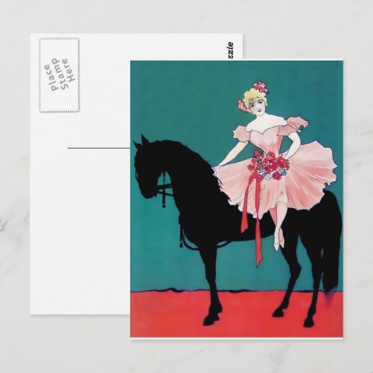 Circus Performer met een zwart paard Briefkaart (Voorkant / Achterkant)