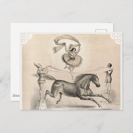 Circus performer springen over een groot lint briefkaart (Voorkant / Achterkant)