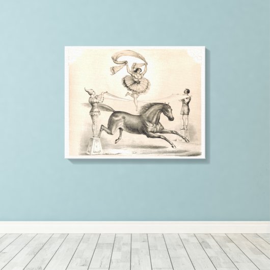 Circus performer springen over een groot lint canvas afdruk (Insitu (Houten vloer))