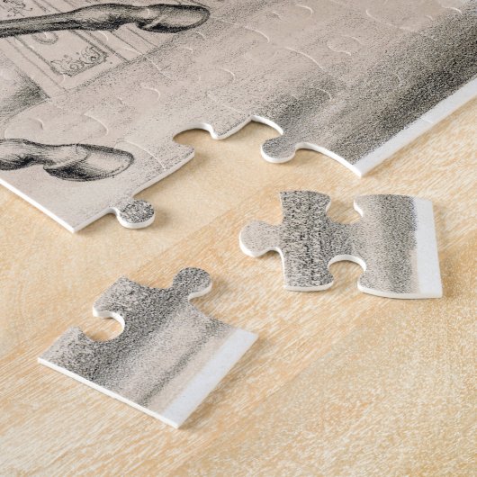 Circus performer springen over een groot lint legpuzzel (Zijkant)