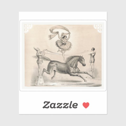 Circus performer springen over een groot lint sticker (Vel)