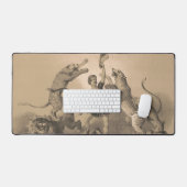 Circus performer staande tussen gemene dieren bureaumat (Keyboard & Muis)