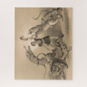 Circus performer staande tussen gemene dieren legpuzzel (Verticaal)