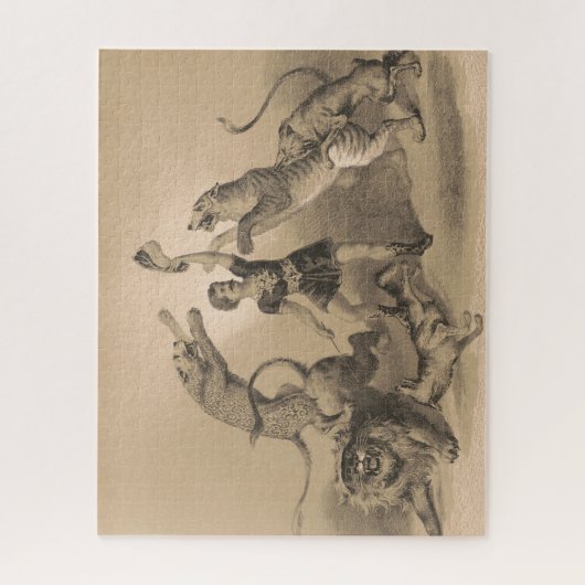 Circus performer staande tussen gemene dieren legpuzzel (Verticaal)