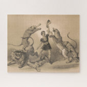 Circus performer staande tussen gemene dieren legpuzzel (Horizontaal)
