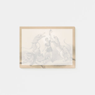 Circus performer staande tussen gemene dieren post-it® notes
