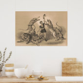 Circus performer staande tussen gemene dieren poster (Keuken)