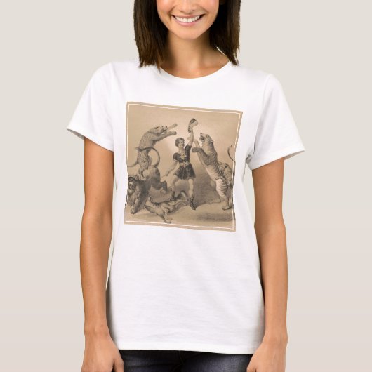 Circus performer staande tussen gemene dieren t-shirt (Voorkant)