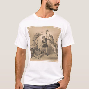 Circus performer staande tussen gemene dieren t-shirt