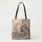 Circus performer staande tussen gemene dieren tote bag (Voorkant)