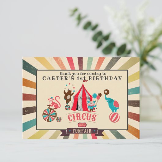  Circus Persoonlijke verjaardag Dank u Bedankkaart (Staand voorkant)