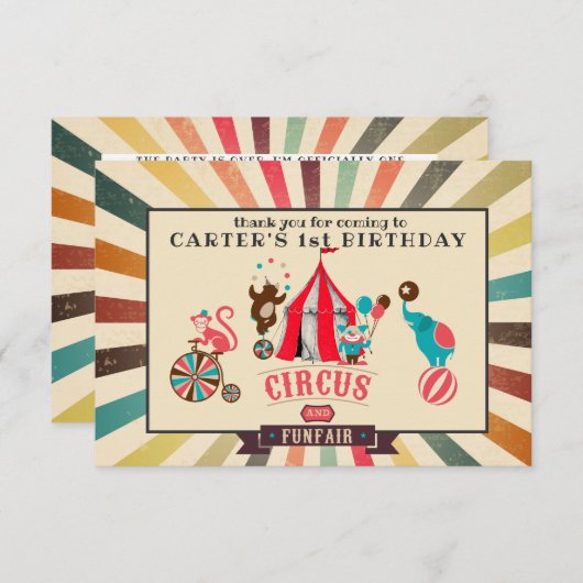 Circus Persoonlijke verjaardag Dank u Bedankkaart (Voorkant / Achterkant)