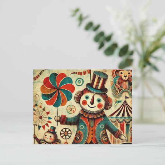  Circus Pinwheel Clown Collage Briefkaart (Staand voorkant)