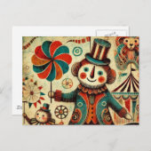  Circus Pinwheel Clown Collage Briefkaart (Voorkant / Achterkant)