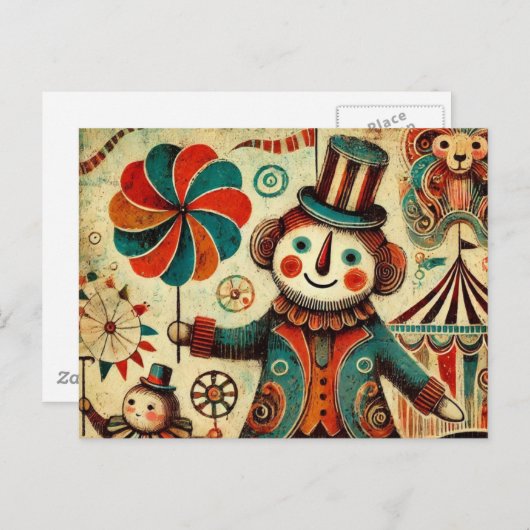  Circus Pinwheel Clown Collage Briefkaart (Voorkant / Achterkant)
