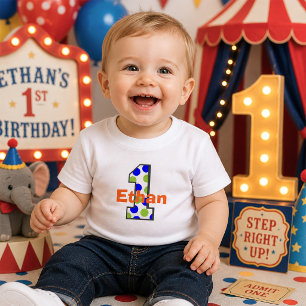 Circus Polka Stippen Eerste Verjaardag Jongen