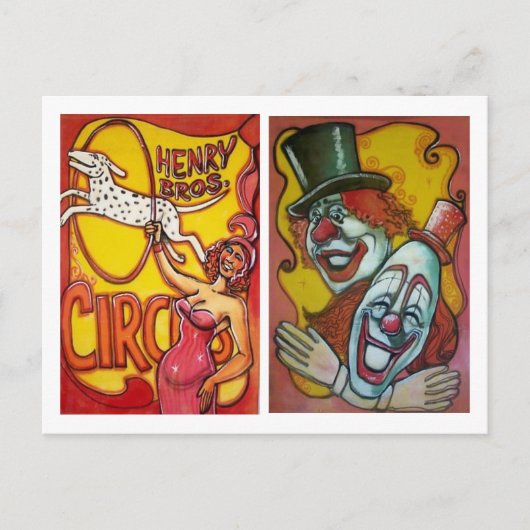 Circus Poster Briefkaart - Honden & Clowns (Voorkant)