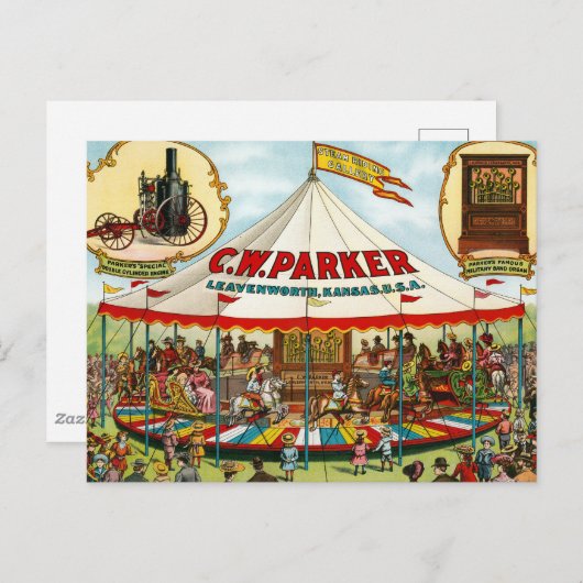 Circus Poster. C.W. Parker. Briefkaart (Voorkant / Achterkant)