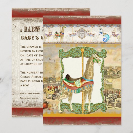  Circus Poster, Giraffe Baby shower Kaart (Voorkant / Achterkant)
