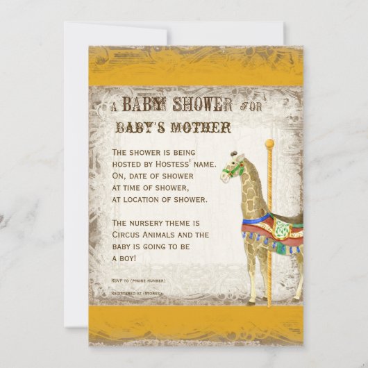 Circus Poster, Giraffe Baby shower Kaart (Achterkant)