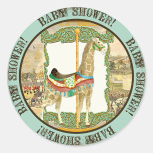  Circus Poster, Giraffe Baby shower Ronde Sticker