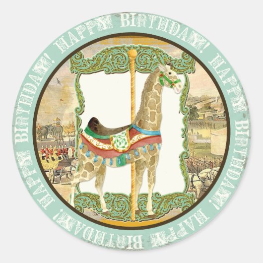 Circus Poster, Giraffe Baby shower Ronde Sticker (Voorkant)