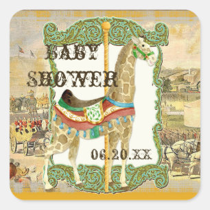  Circus Poster, Giraffe Baby shower Vierkante Sticker