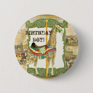  Circus Poster, Giraffe Boy Verjaardagsfeest Ronde Button 5,7 Cm