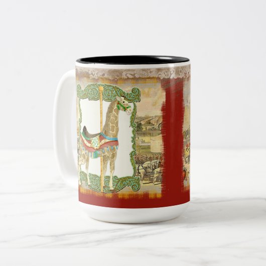  Circus Poster, Giraffe Carrousel Carnaval Tweekleurige Koffiemok (Voorkant links)