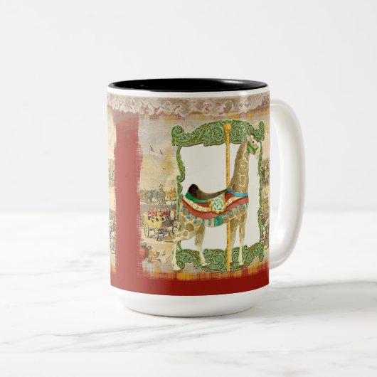  Circus Poster, Giraffe Carrousel Carnaval Tweekleurige Koffiemok (Voorkant rechts)