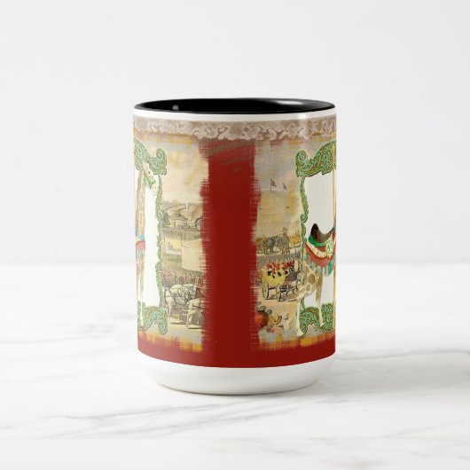  Circus Poster, Giraffe Carrousel Carnaval Tweekleurige Koffiemok (Center)