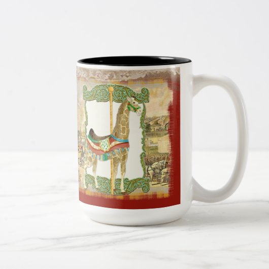  Circus Poster, Giraffe Carrousel Carnaval Tweekleurige Koffiemok (Rechts)