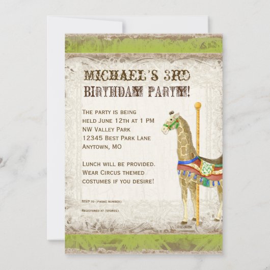  Circus Poster, Giraffe Verjaardagsfeest Kaart (Achterkant)