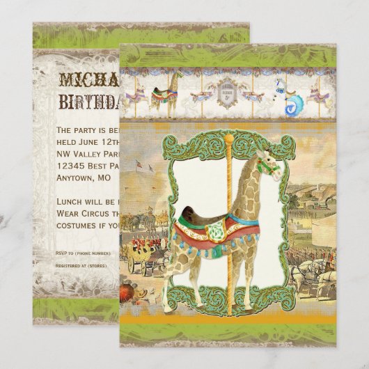  Circus Poster, Giraffe Verjaardagsfeest Kaart (Voorkant / Achterkant)