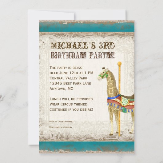  Circus Poster, Giraffe Verjaardagsfeest Kaart (Achterkant)