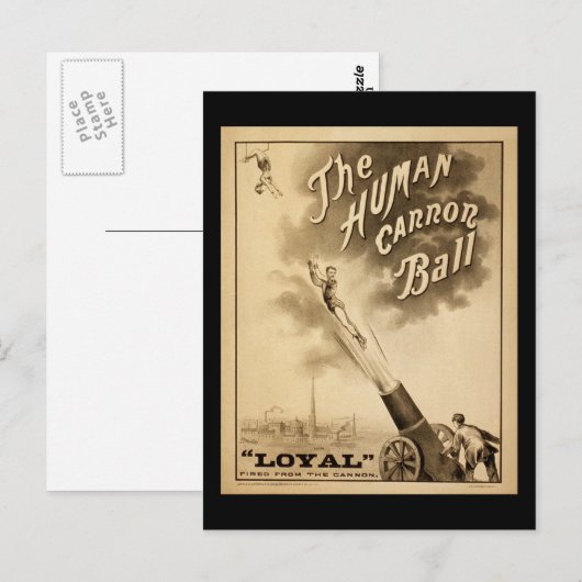 Circus Poster Human Canon Ball circa 1879 Briefkaart (Voorkant / Achterkant)