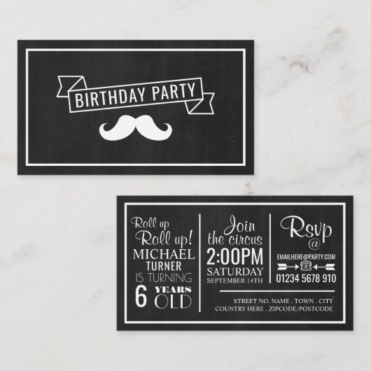 Circus Poster, Kind Birthday Party Ticket Informatiekaartje (Voorkant / Achterkant)