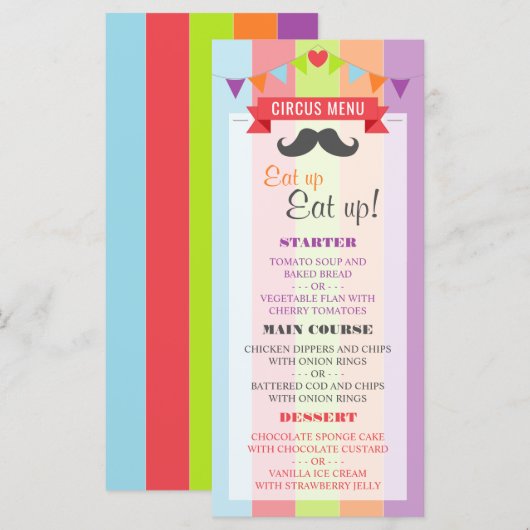 Circus Poster Kinderdagmenu Menu (Voorkant / Achterkant)