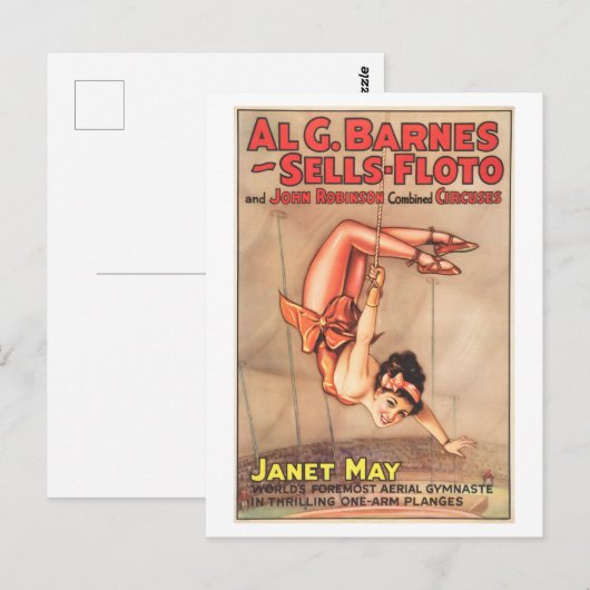  Circus Poster: Luchtgymnaste Janet May Briefkaart (Voorkant / Achterkant)