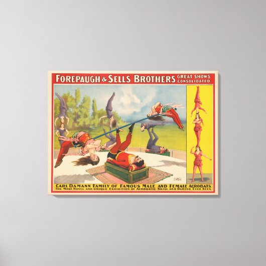 Circus Poster met acrobatische acts, circa 1899. Canvas Afdruk (Voorkant)